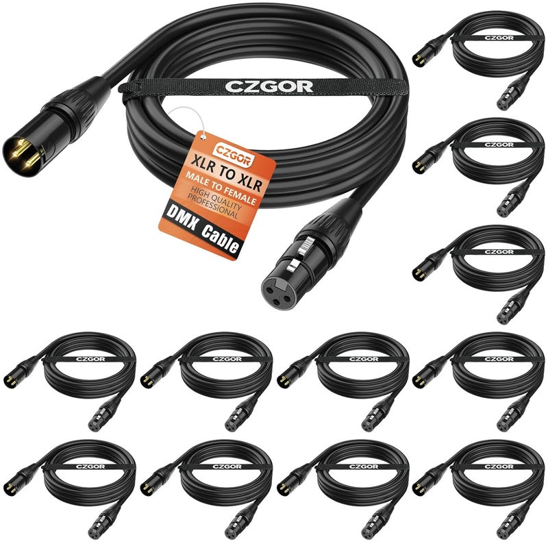 Czgor DMX Cable 10ft 12 Pack, Flexible 3 Pin Gold-Plated XLR Male to Female Cable Wire for Stage Lighting Signal XLR Connection Compatible with Microphone, Stage Light, Par Light Input & Output - Image 1